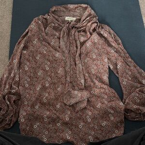 Max Studio Mauve Floral Blouse with Tie-Neck